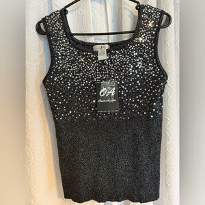 Women's Black Sleeveless Top with Silver Accents-Once Again